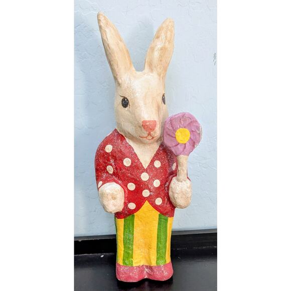 Paper Mache Easter Bunny Rabbit 16" Vintage Philippines Candy Hand Painted Folk - Picture 3 of 6